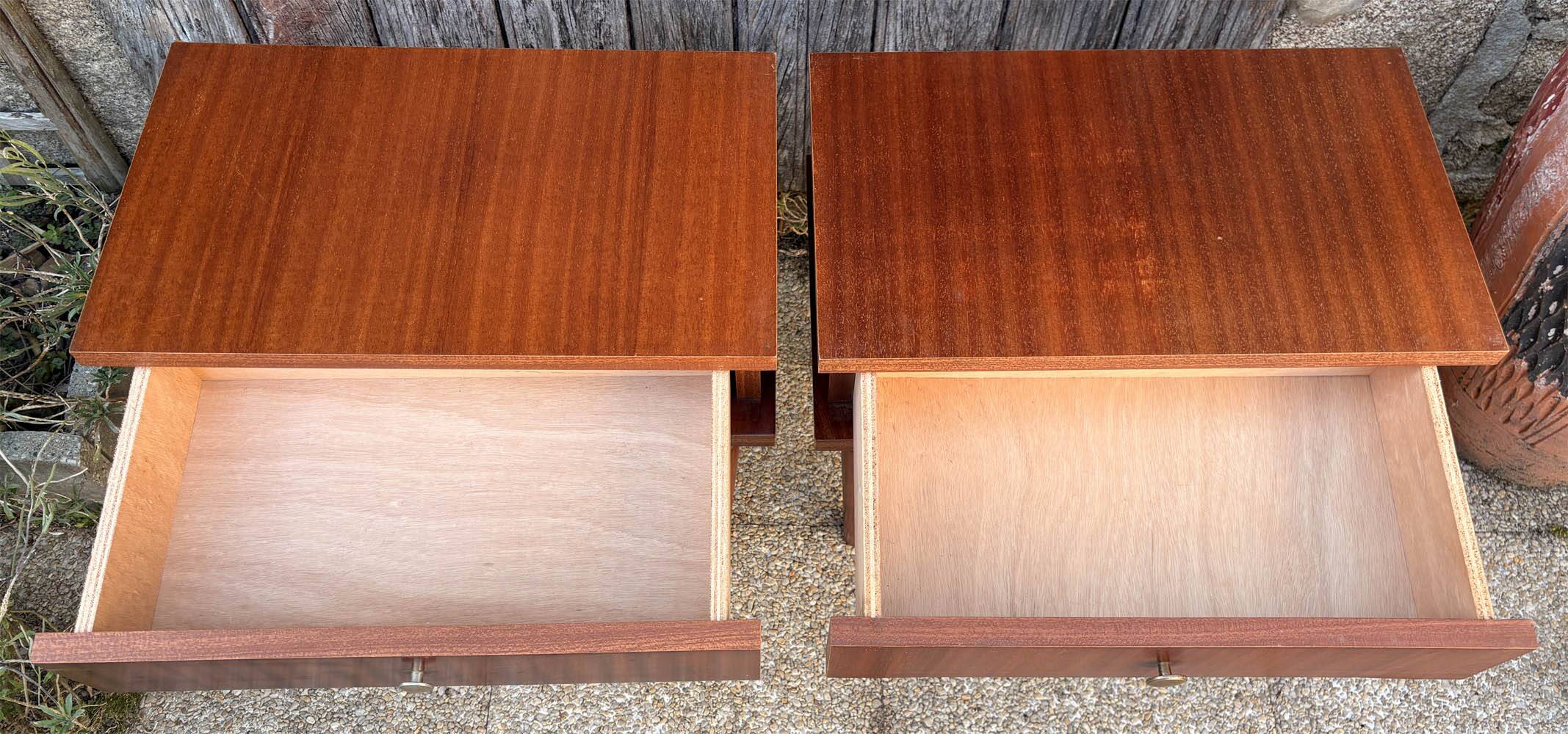 Pair of modernist bedside tables in wood, 1950s