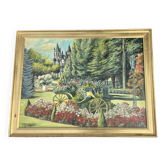 Still life of flowers in Impressionist style with a golden frame.