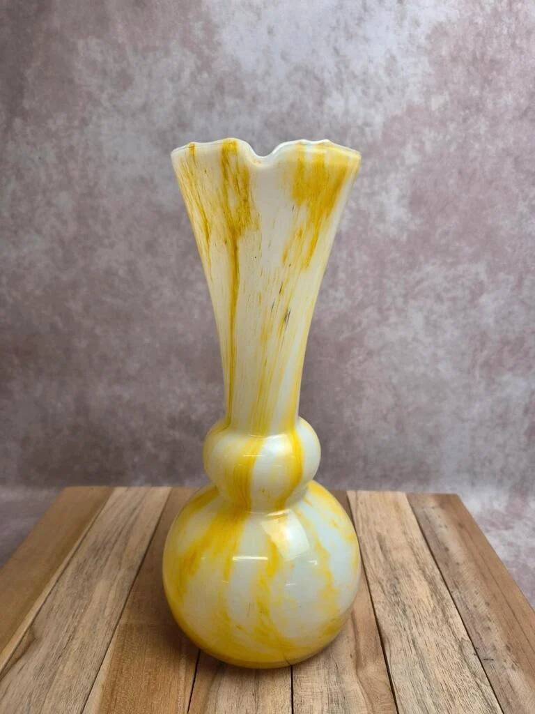 Large yellow and white blown glass pitcher from Italy – 1960s/70s