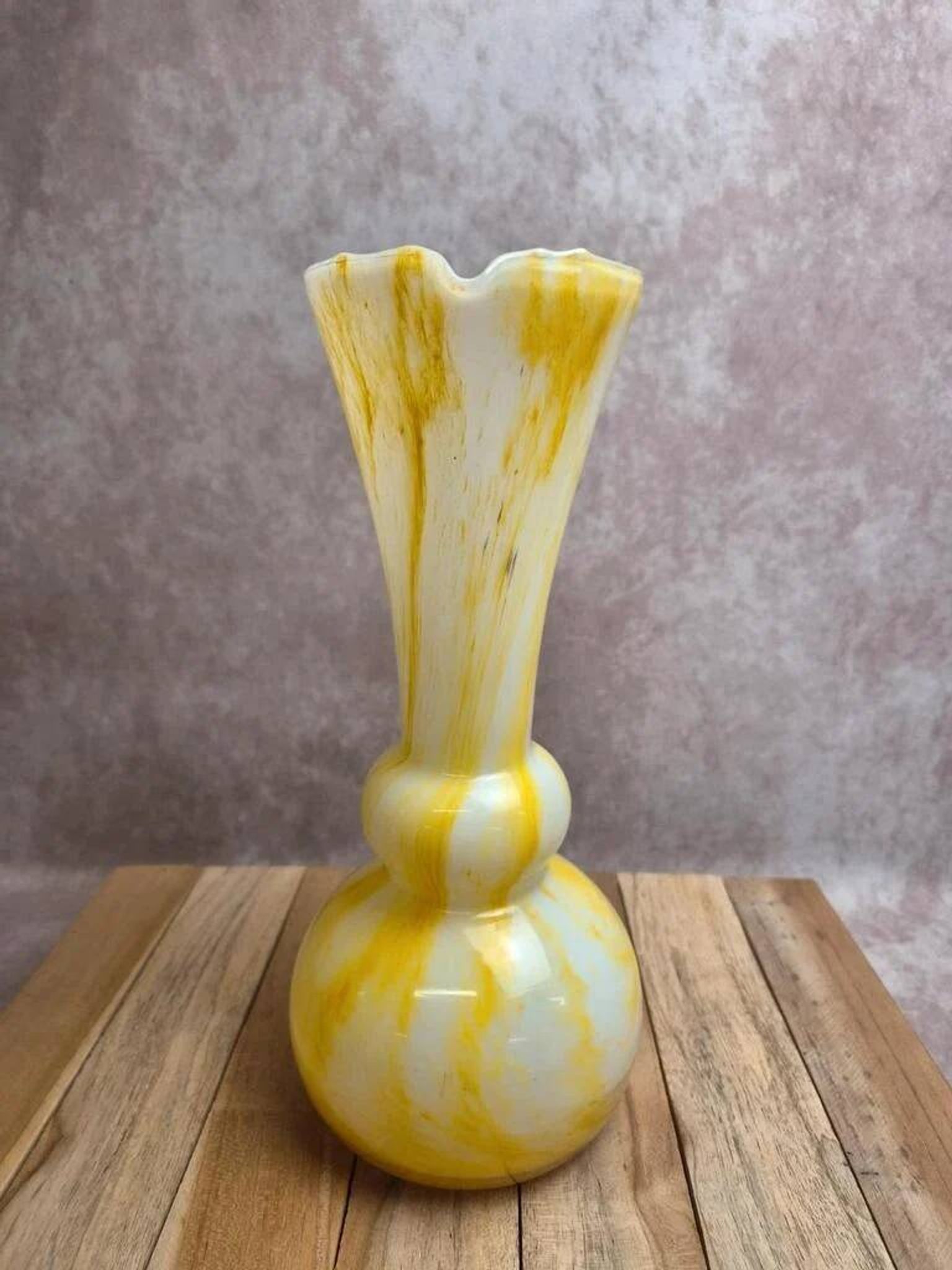 Large yellow and white blown glass pitcher from Italy – 1960s/70s