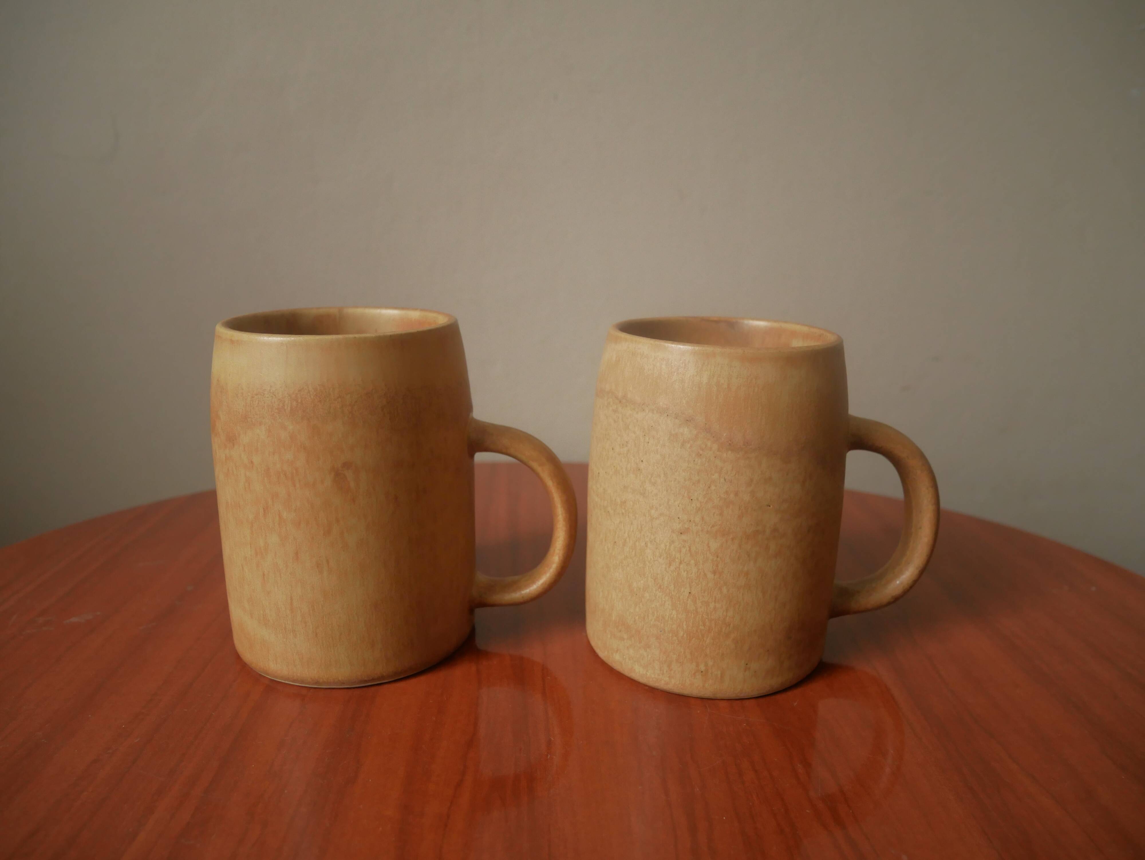 Duo in ceramic stoneware vintage mugs handcrafted Scandinavian country decoration