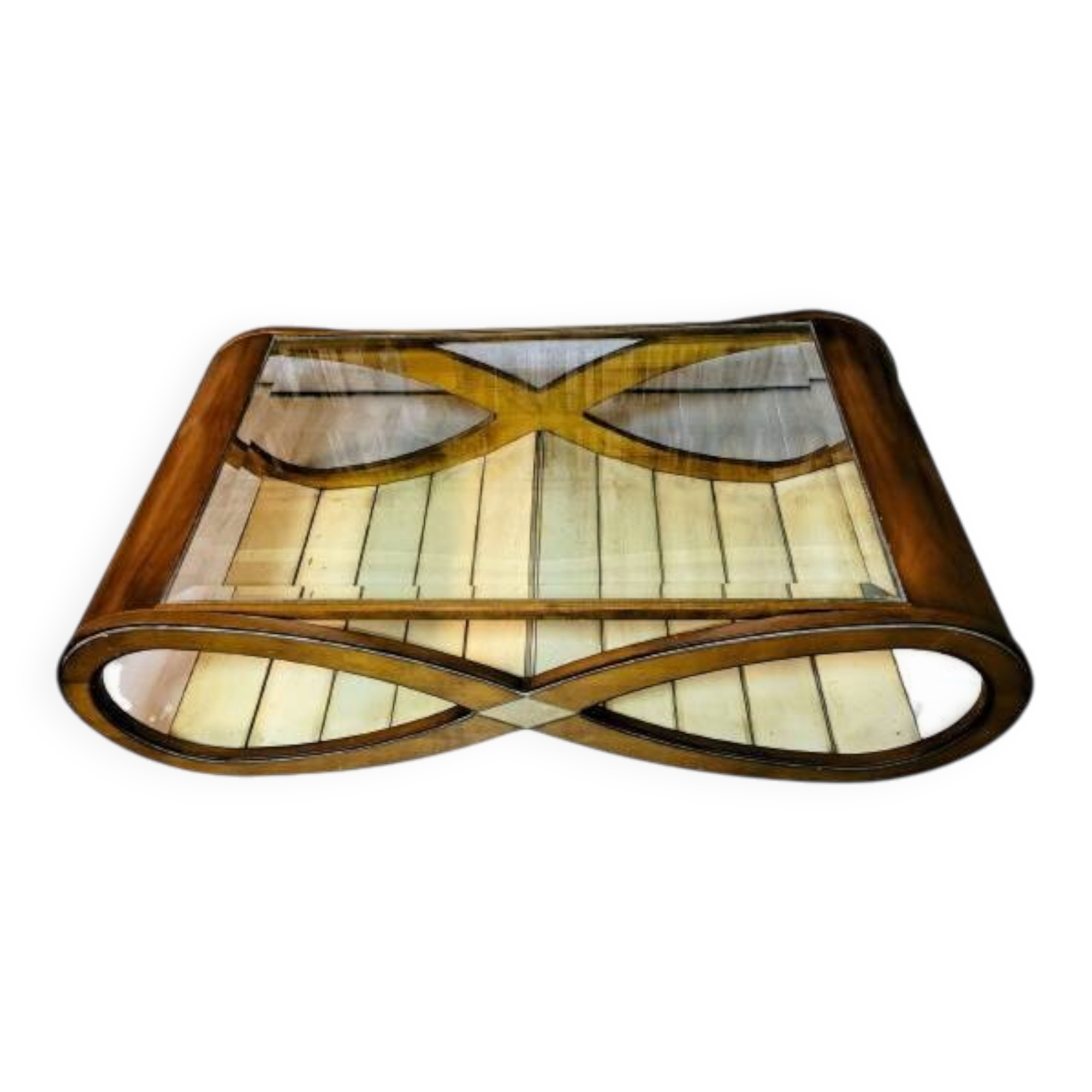 Sculptural coffee table "Infinity" in curved wood – Vintage 1970 design