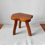 Brutalist tripod stool 1960 solid elm