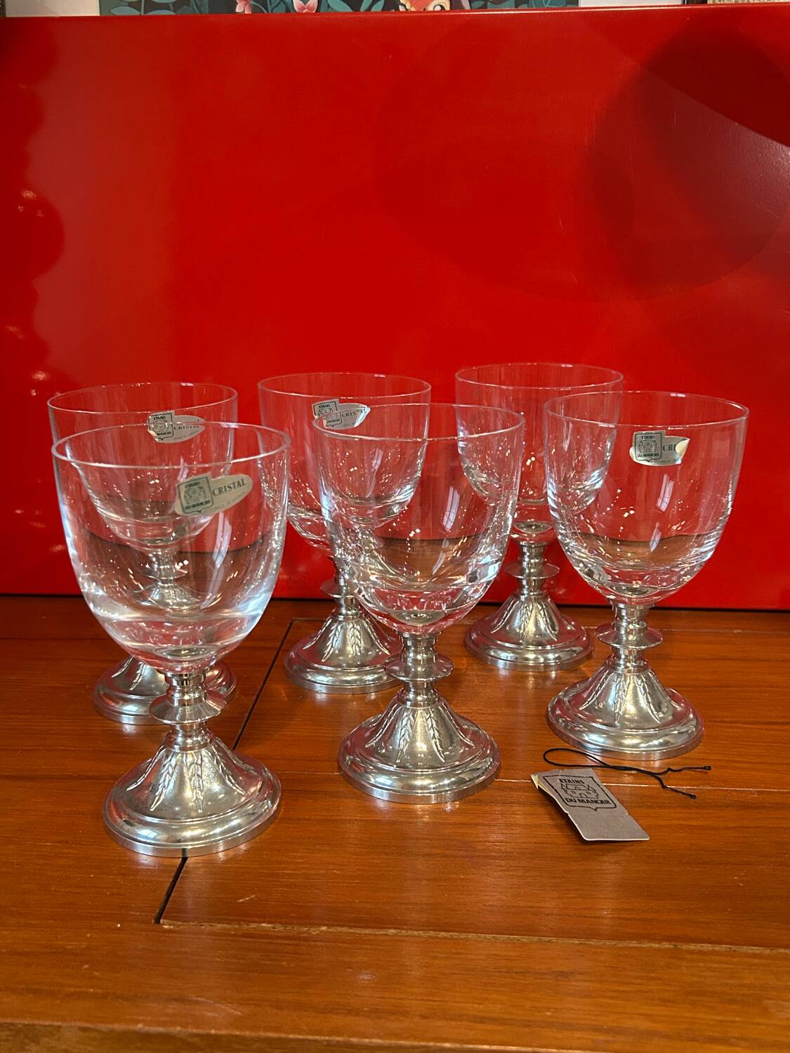 12 Crystal stemmed glasses - Manor Pewter - new