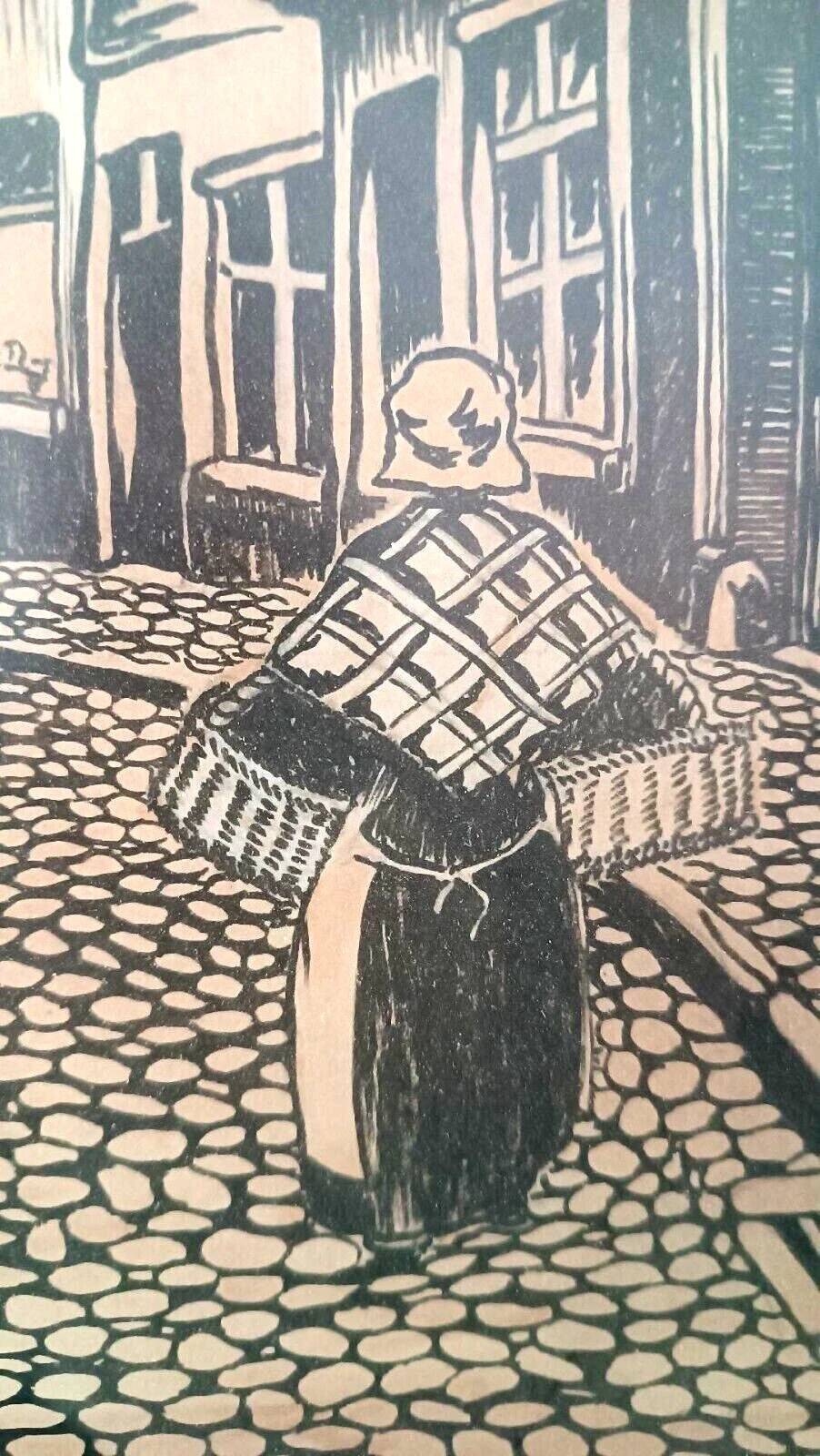 Gravure flamande peinte à la main signée R.VERHULST 1943