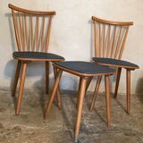 Set of 2 chairs with bars and a stool vintage compass feet 1960's