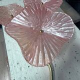 Pair of pearly pink Murano glass and brass wall lights