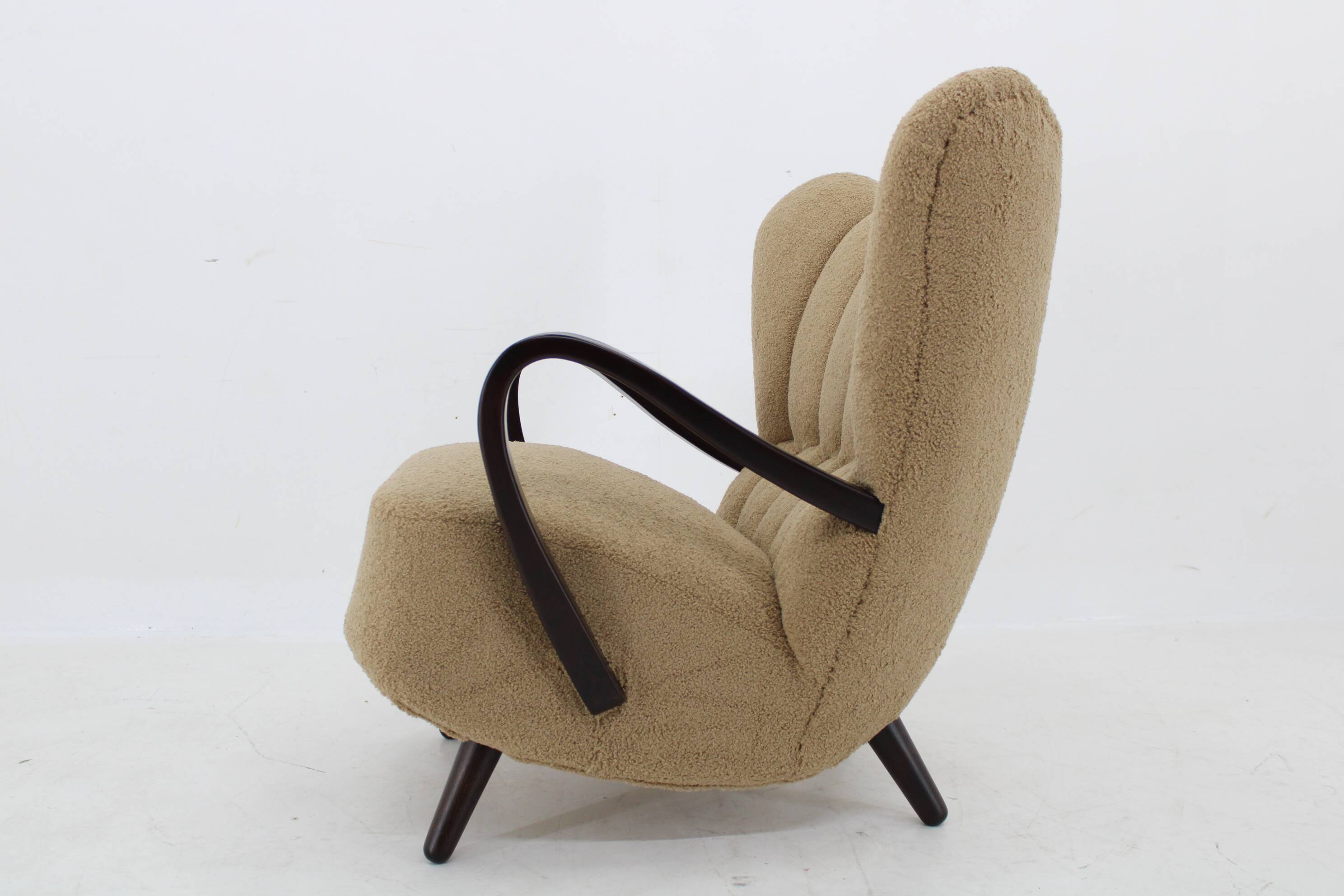 1940s Restored  Wing Armchair in Boucle Fabric ,Czechoslovakia