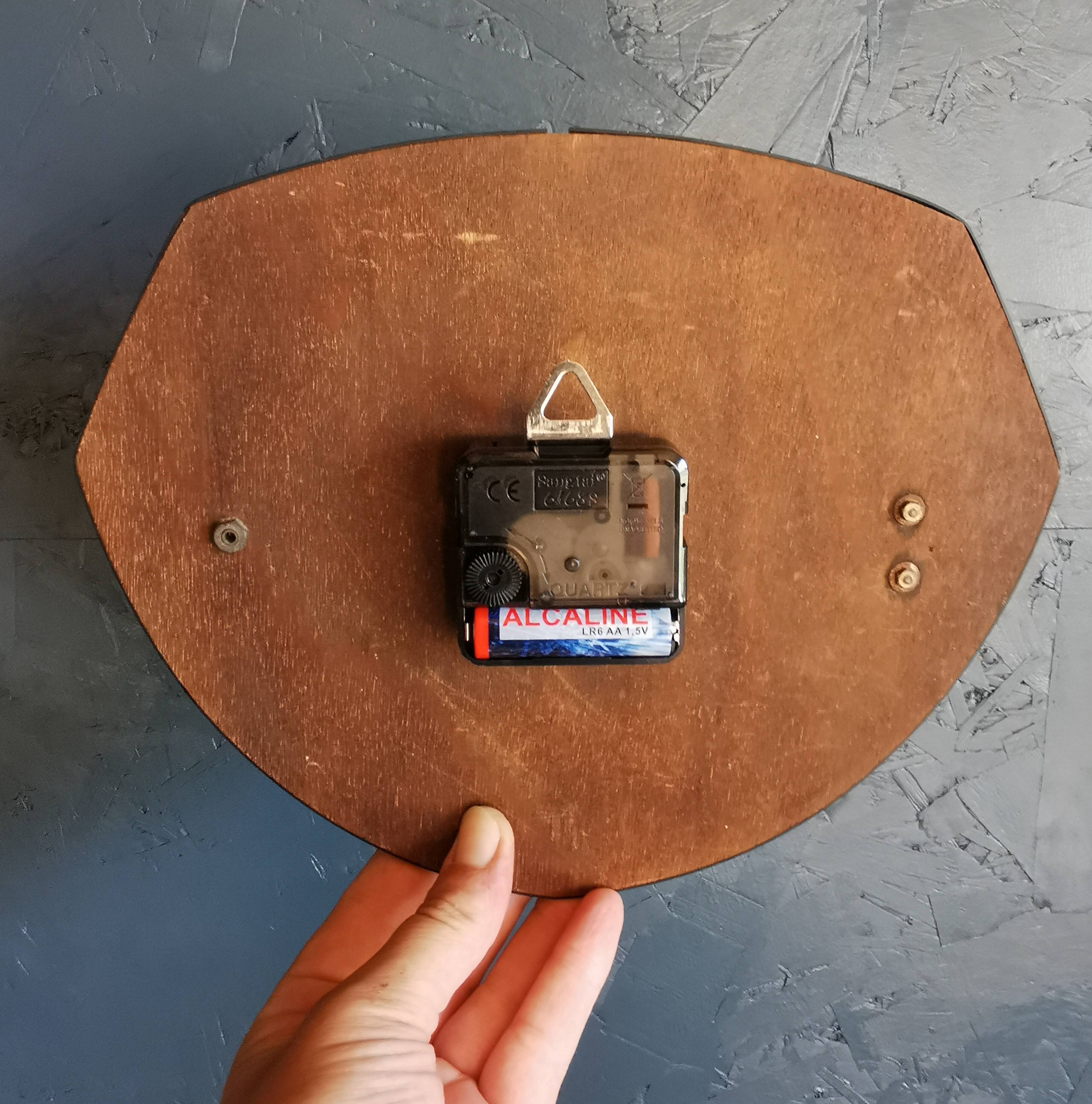 Vintage formica clock octagonal silent wall pendulum "FFR black white ash"