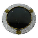 1950's mid century wall mirror with wire mesh frame and brass