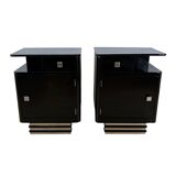 Art Deco Bedside Cabinets in Black Lacquer & Chrome, France, 1930, Set of 2