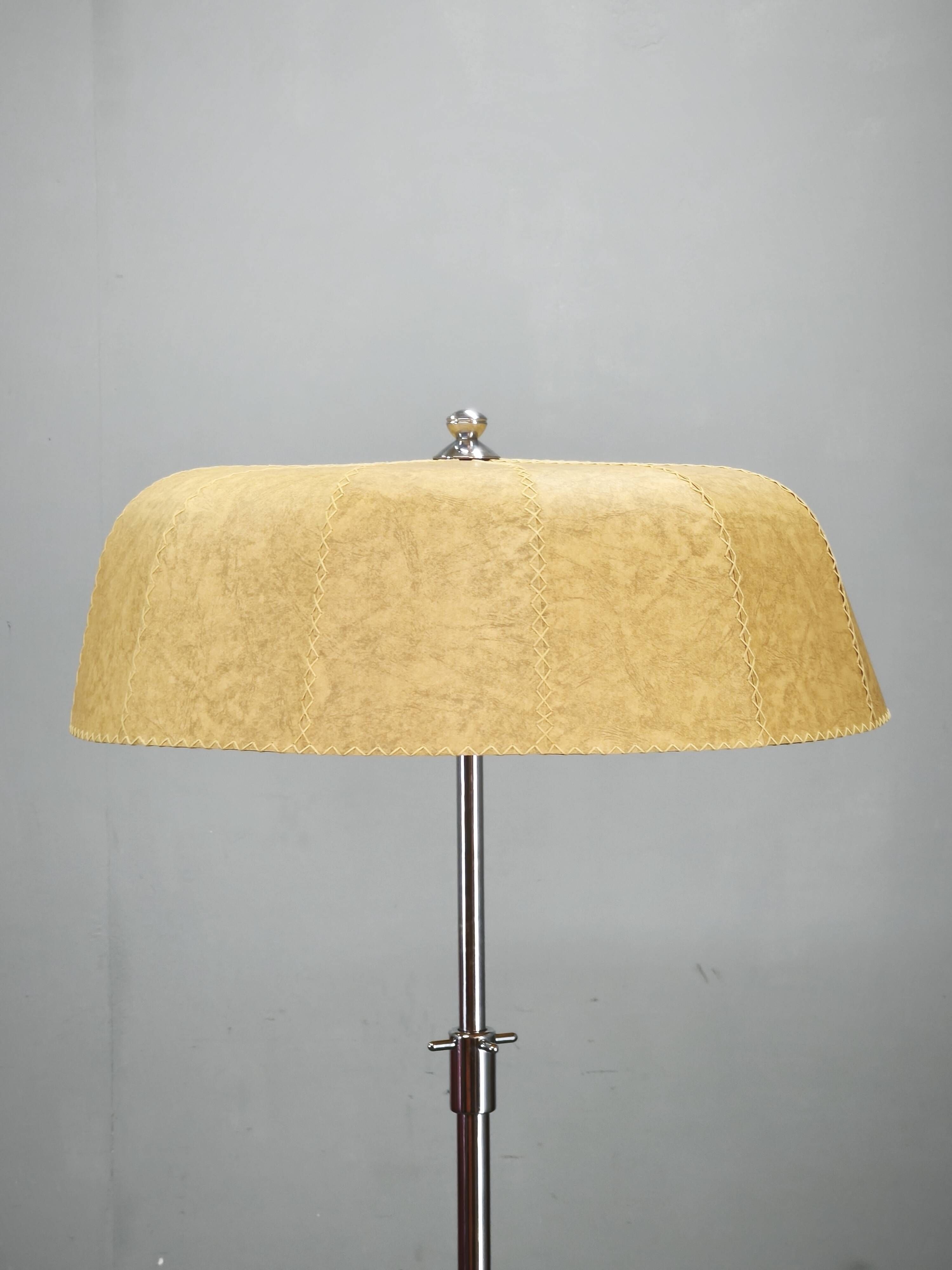 1950s Czechoslovakian Art Deco Chrome Floor Lamp with Handmade Shade