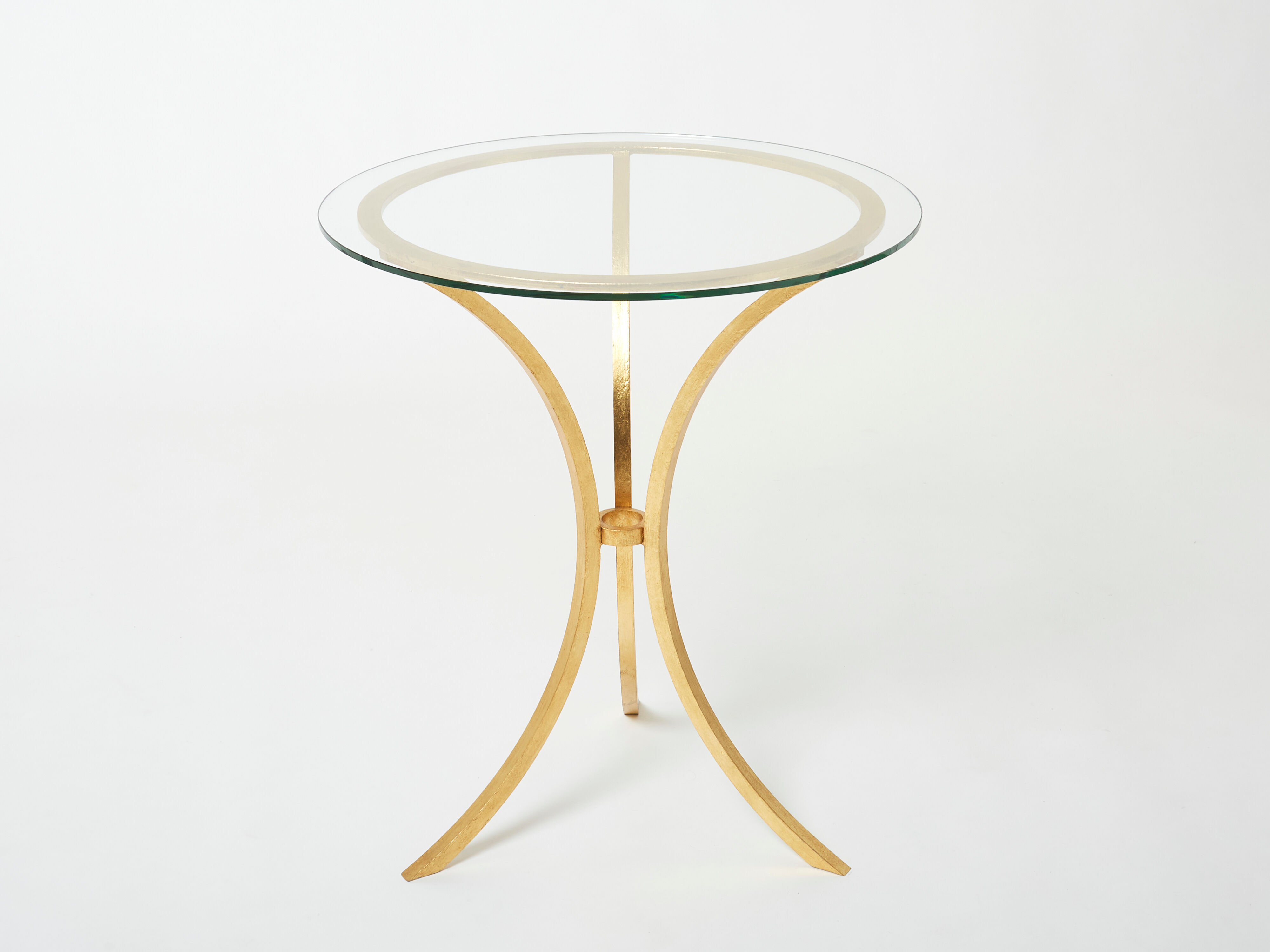 Golden iron and glass pedestal table by Roger Thibier 1960