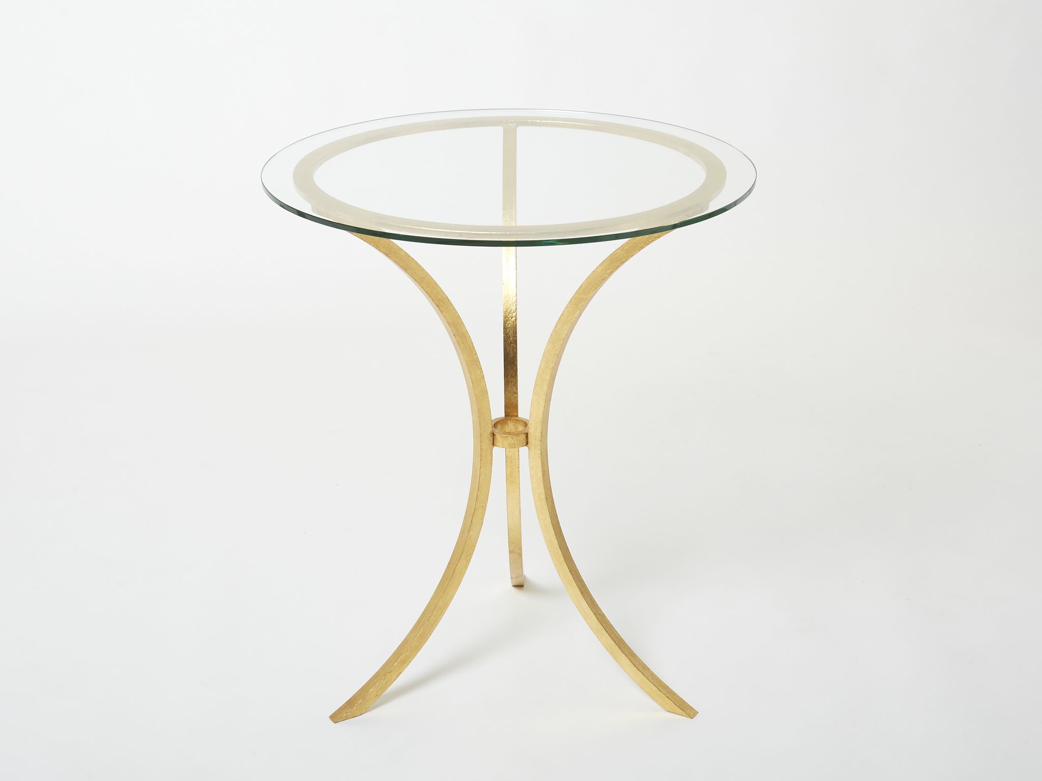 Golden iron and glass pedestal table by Roger Thibier 1960