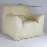 Leather armchair and cream-coloured foam, France , circa 1970