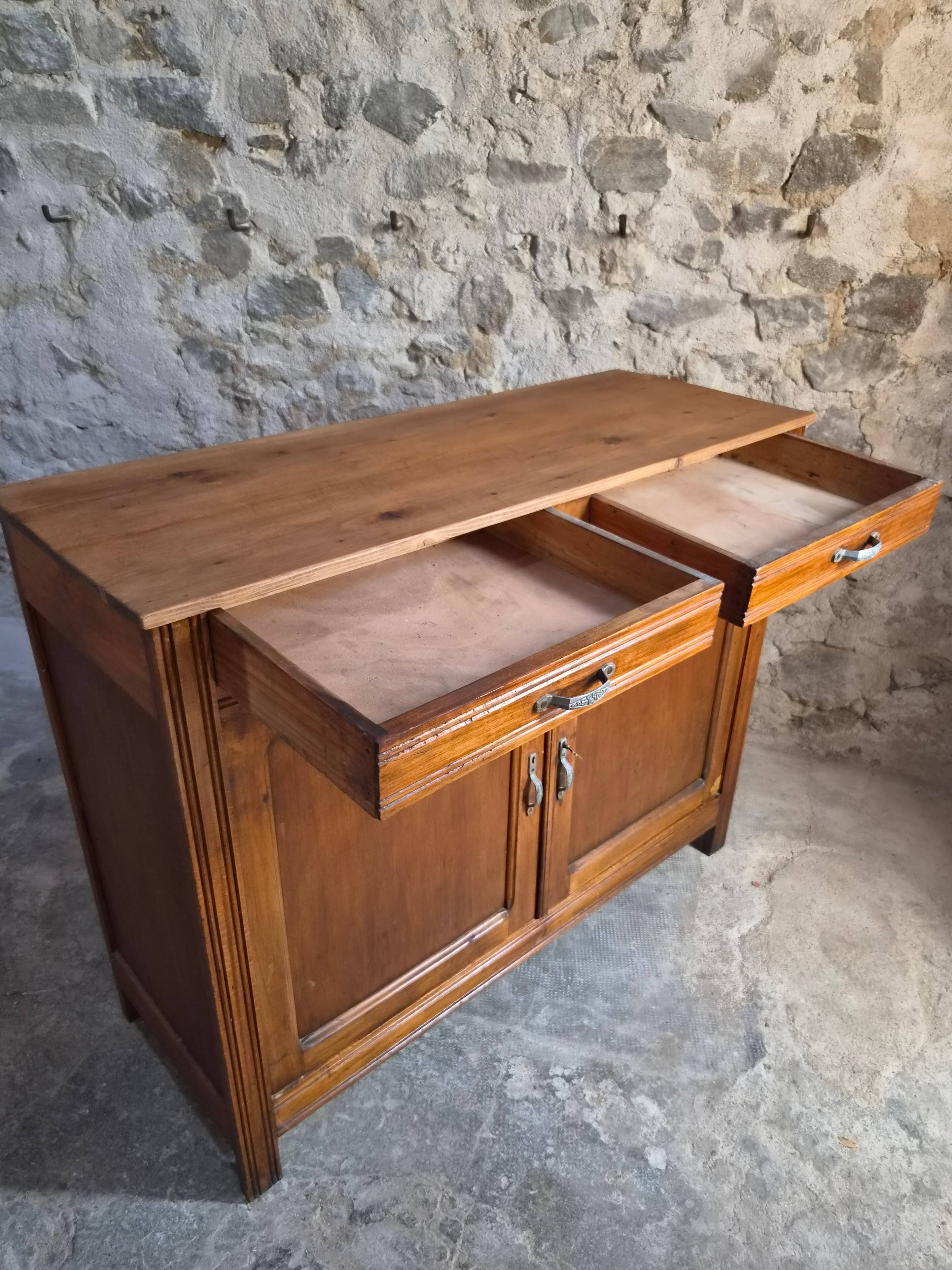 French country buffet, rustic kitchen furniture, wooden buffet, circa 1930–1950.