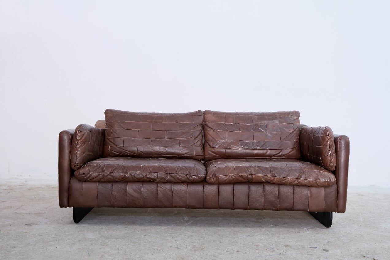 Mid-century patchwork leather sofa in the style of De Sede, 1970s