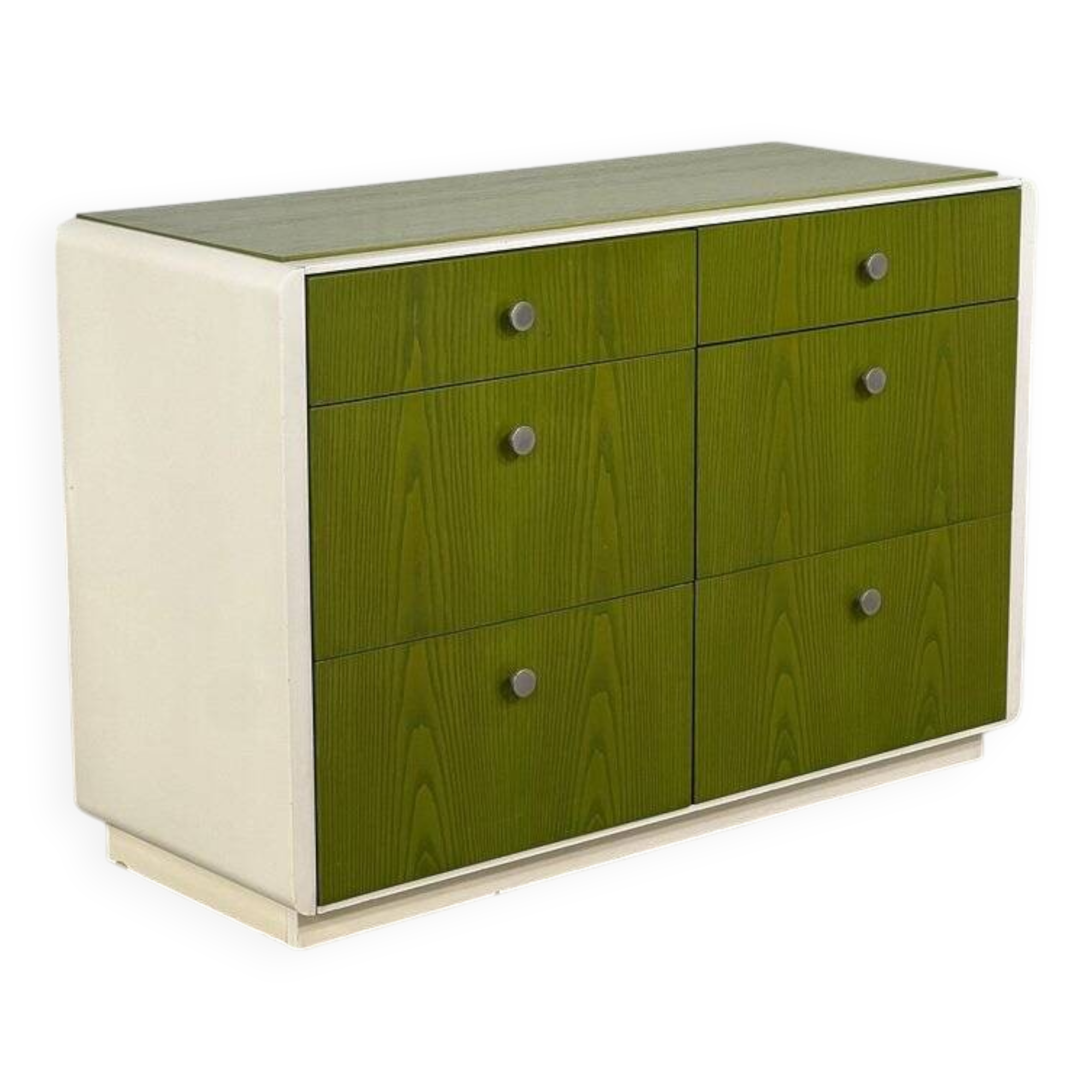 Vintage 6-drawer chest in beige wood and green varnish, Norway, 1960s