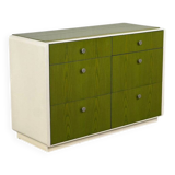 Vintage 6-drawer chest in beige wood and green varnish, Norway, 1960s