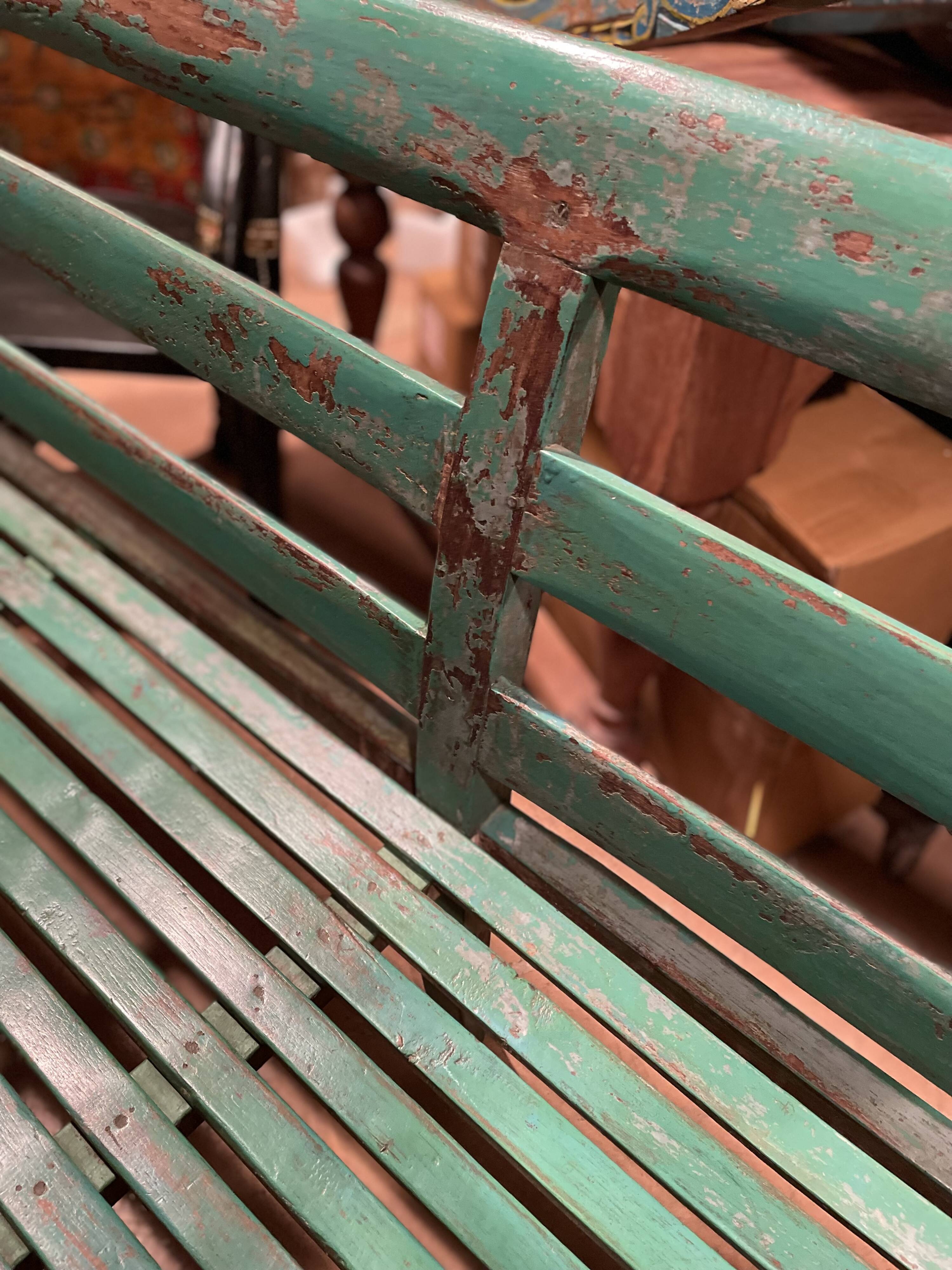 Indian bench in green lacquered teak