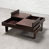 Square Walnut Coffee Table With Storage By Giovanni Michelucci, Italy 1960's