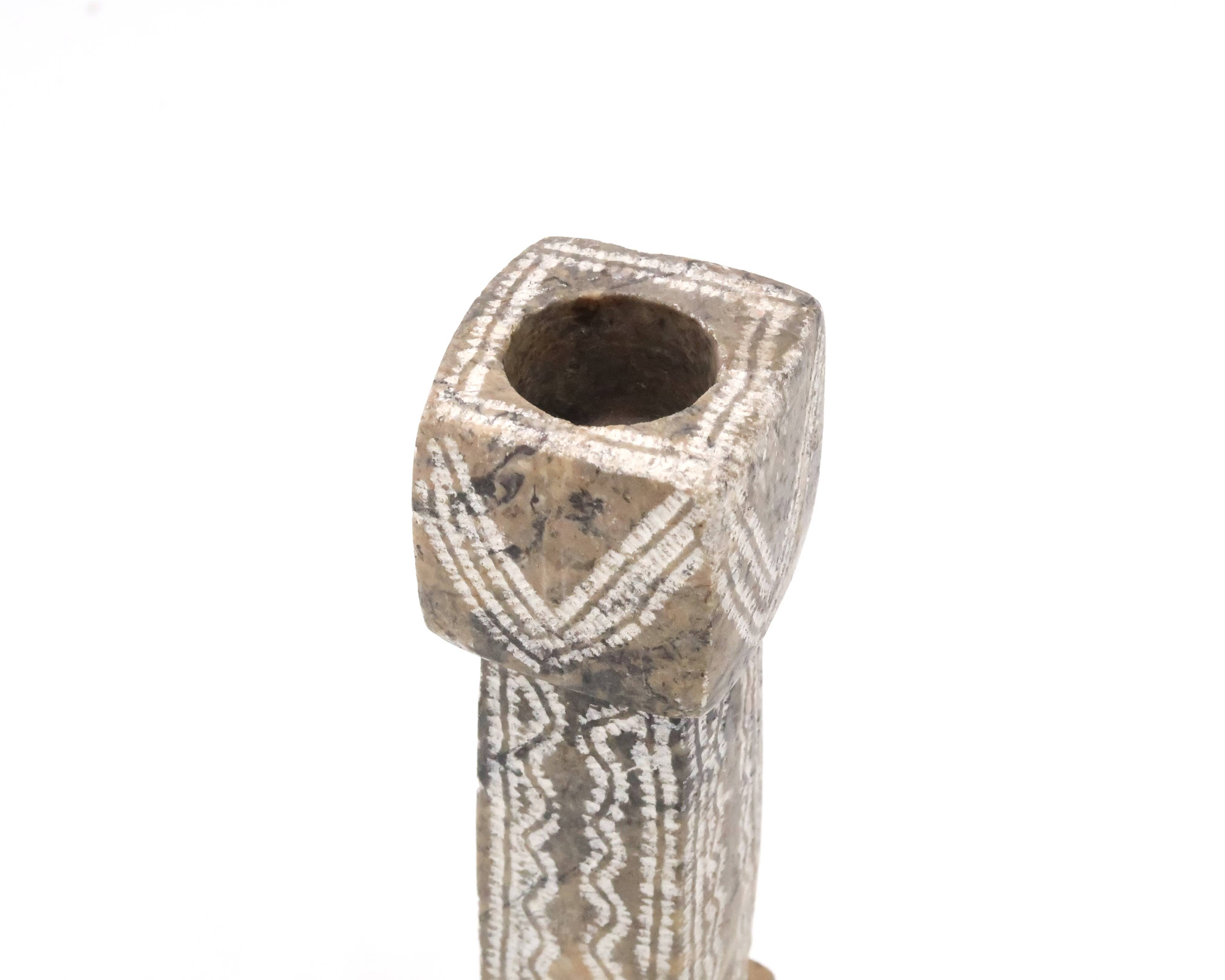 Moroccan candle holder in carved beige stone, 1970s