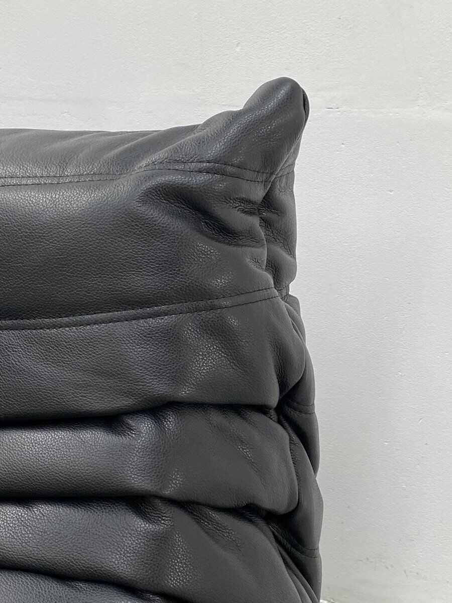 Togo chair and pouffe-black leather attributed to Ducaroy for Ligne Roset.