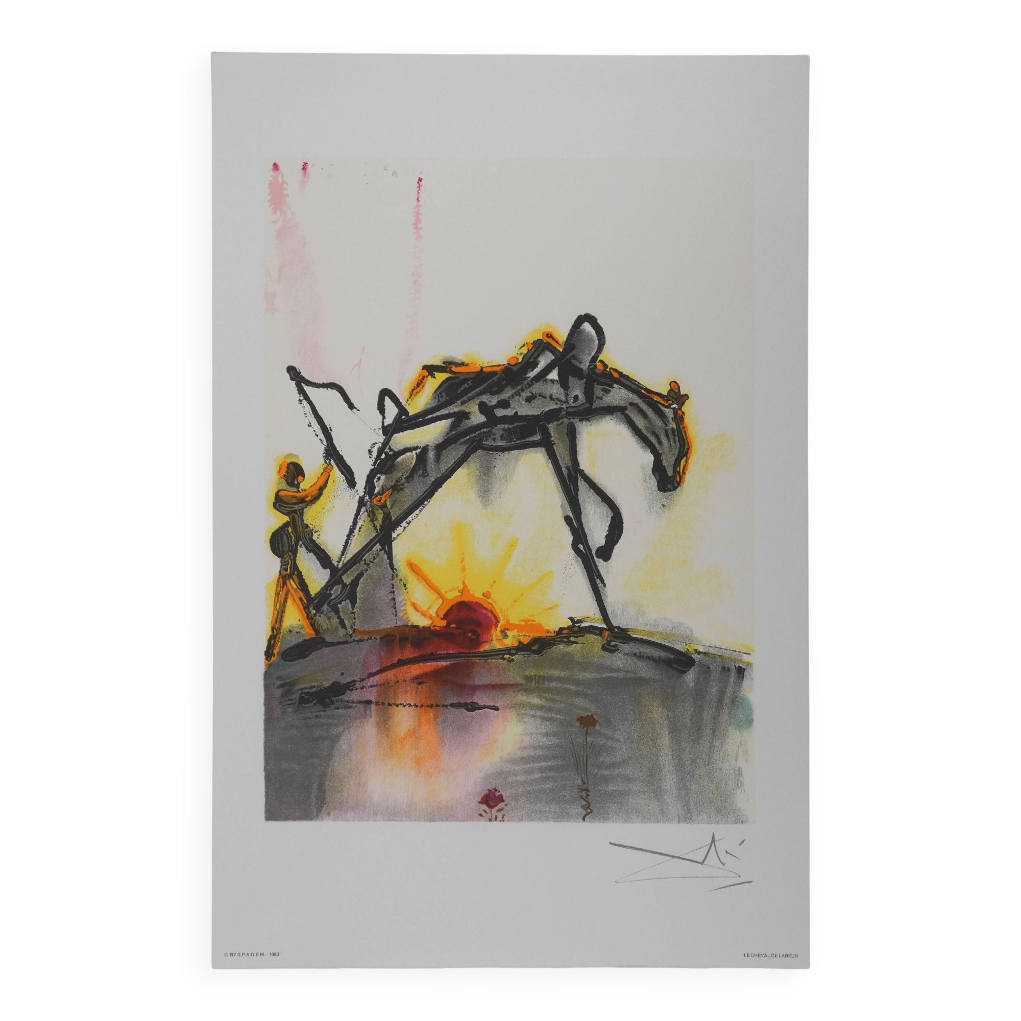 Salvador Dali: Horses, the workhorse, signed lithograph