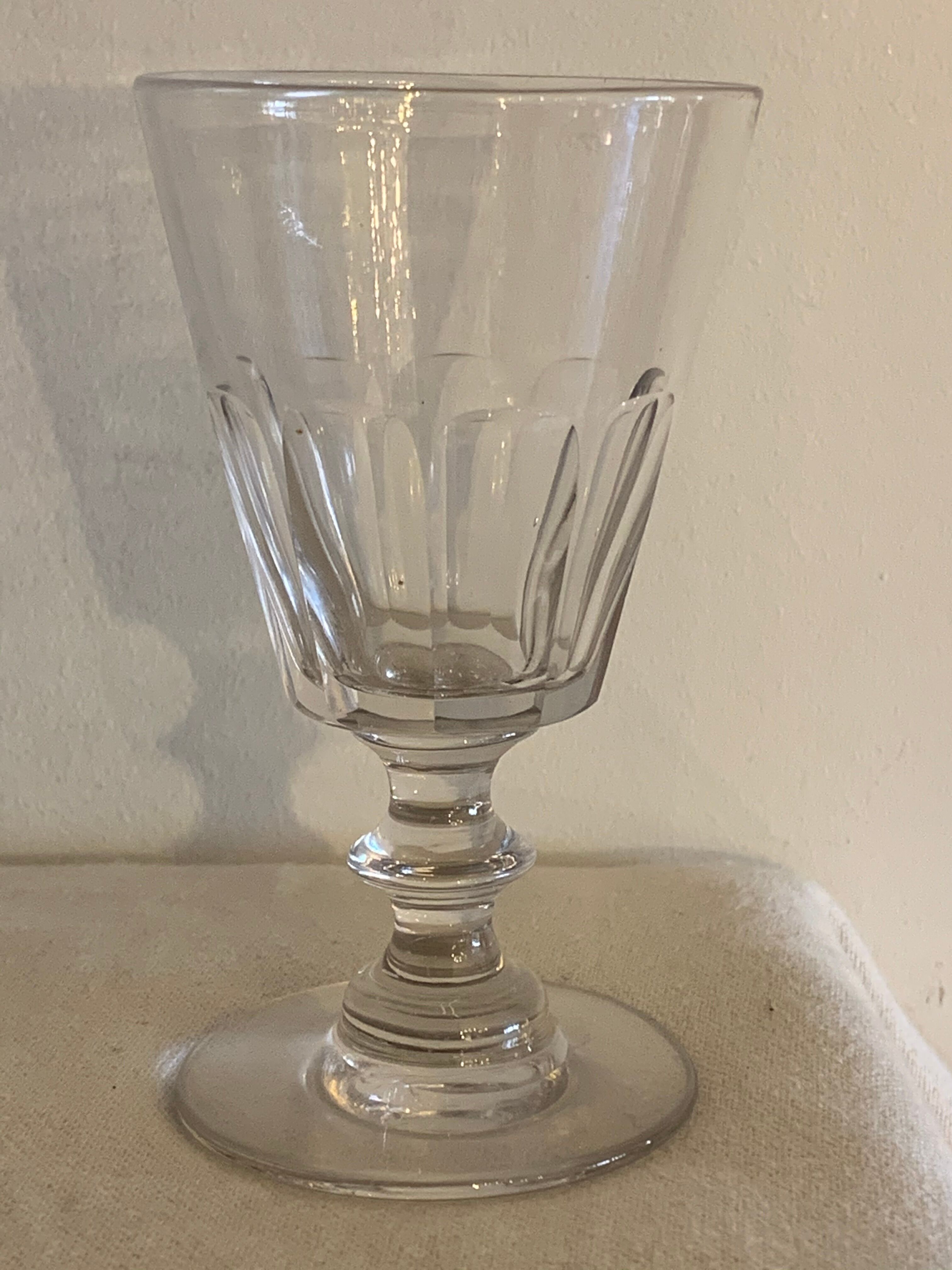 7 glasses on foot old glass bubbled and blown 19th century