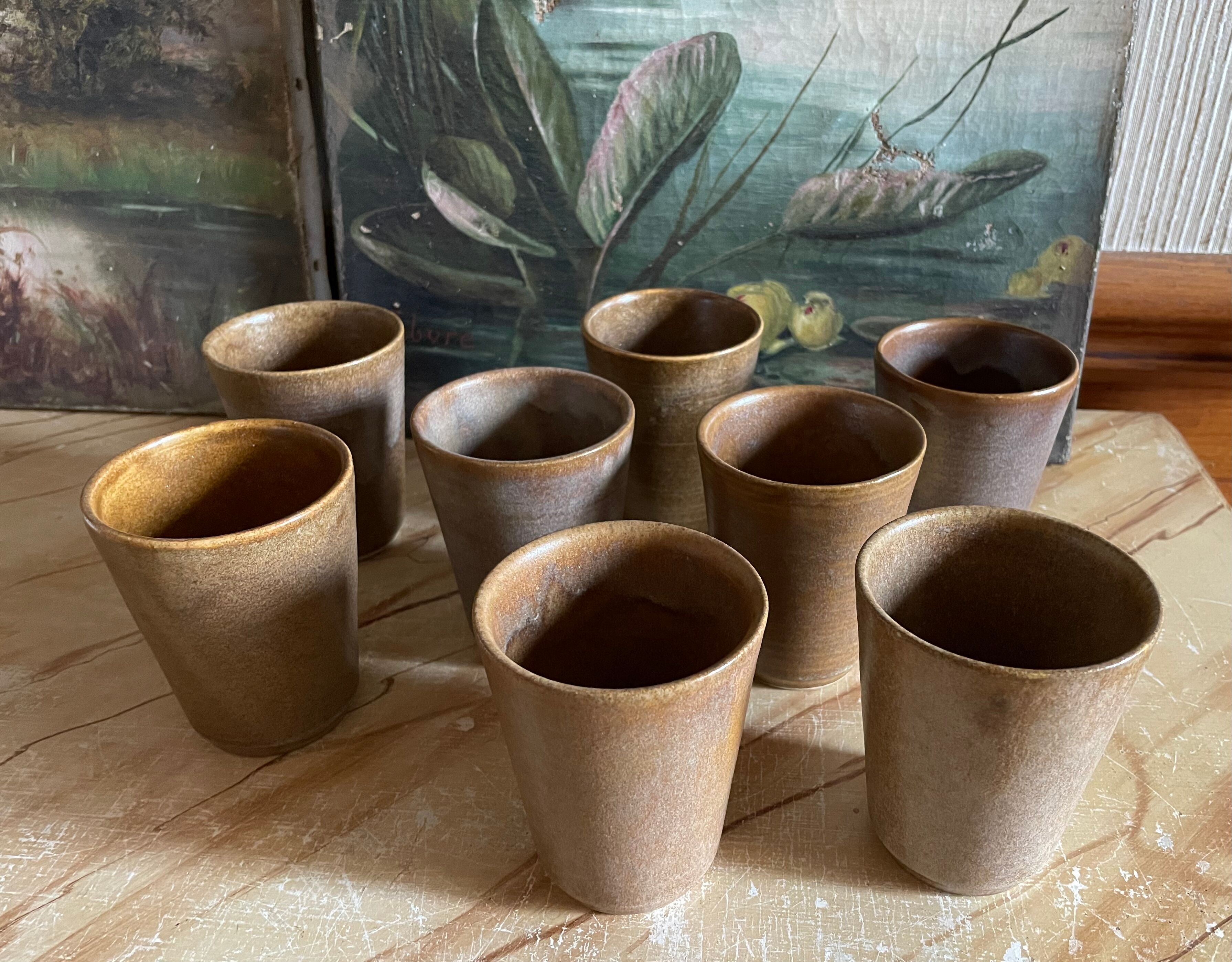 8 vintage stoneware glasses