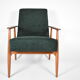 Vintage original polish armchair "Fox" designed by H. Lis 1970s, forest green fabric, restored
