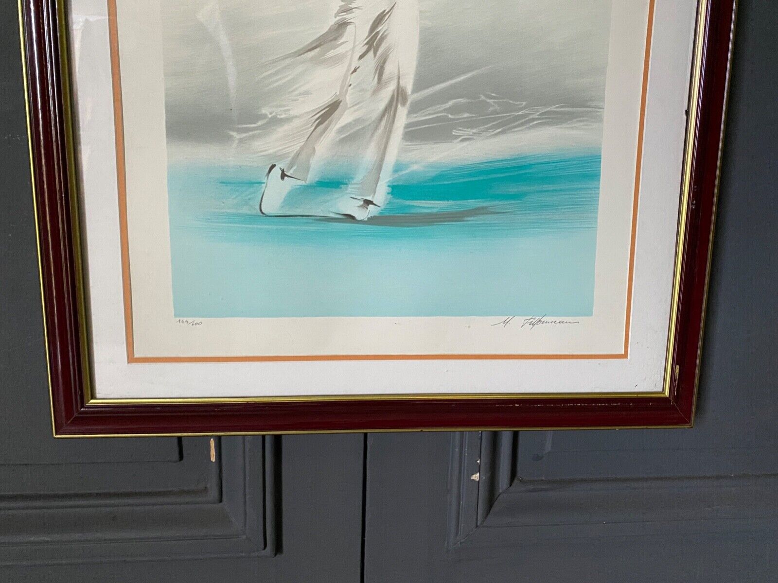 Lithograph Maurice Fillonneau Golfer 144/600 Aqua-Blues Certificate