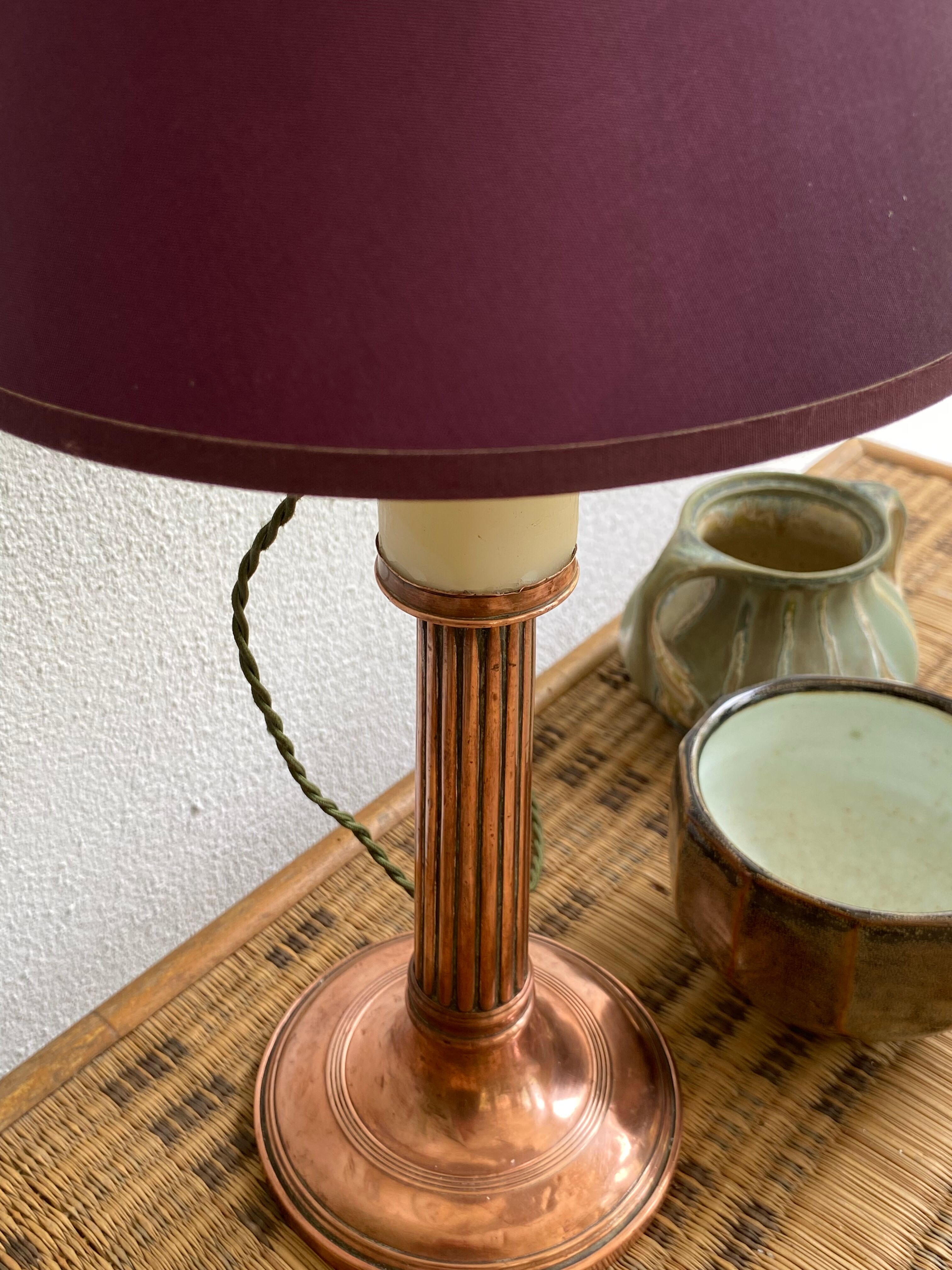 Copper lamp, cable 2 m, fabric shade