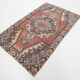 Tapis oriental vintage en laine, médaillon géométrique corail et bleu