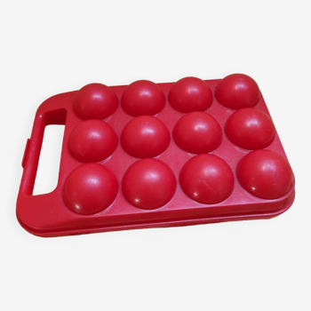 Vintage red plastic egg box