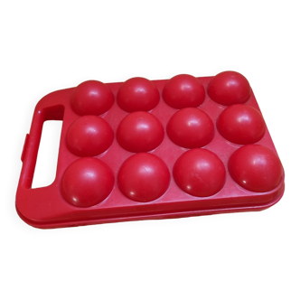 Vintage red plastic egg box