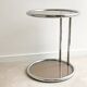 Vintage chrome Bauhaus side table with a smoked glass top, Eileen Gray / Milo Baughman style