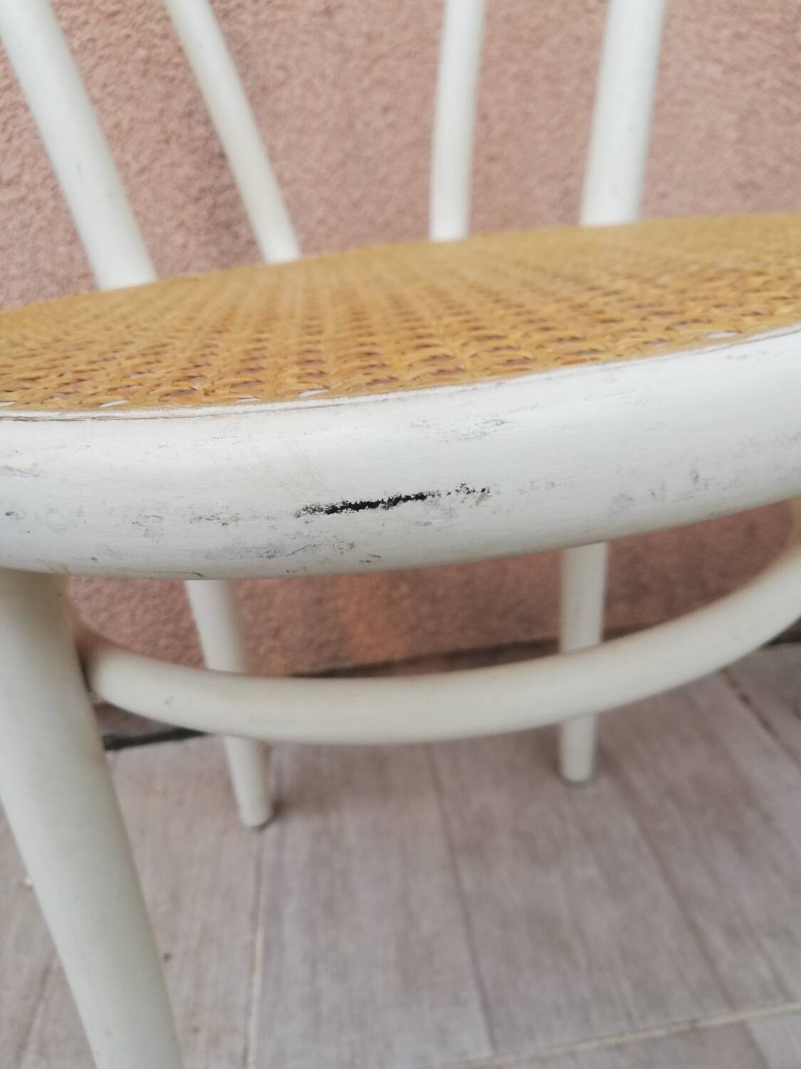 Lot of three Vintage ecru natural cane bistro chairs