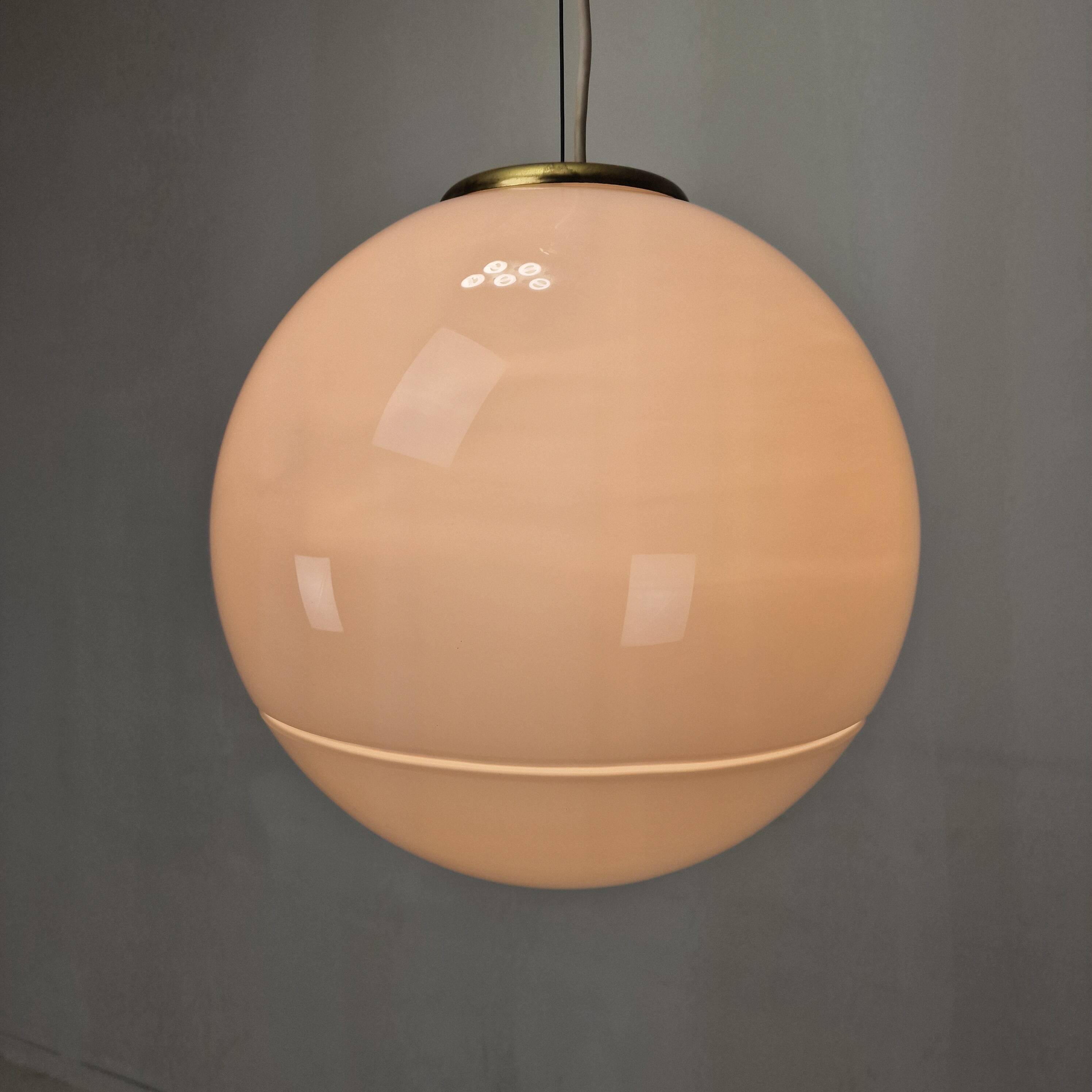 Italian Murano Glass Globe Chandelier with Brass Accents, 1970s