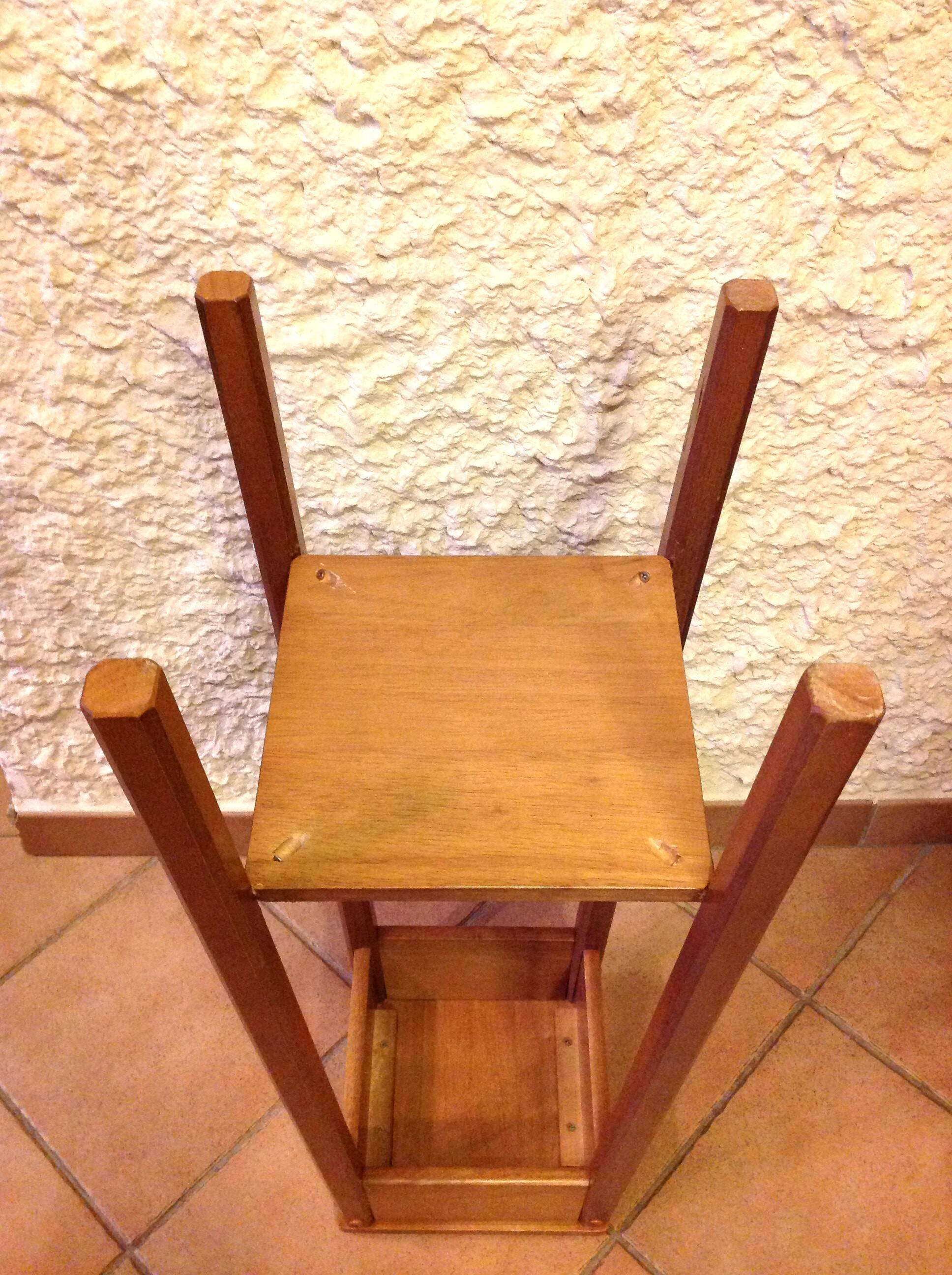 Square plant holder in light wood / 70s-80s