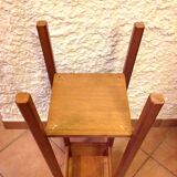 Square plant holder in light wood / 70s-80s