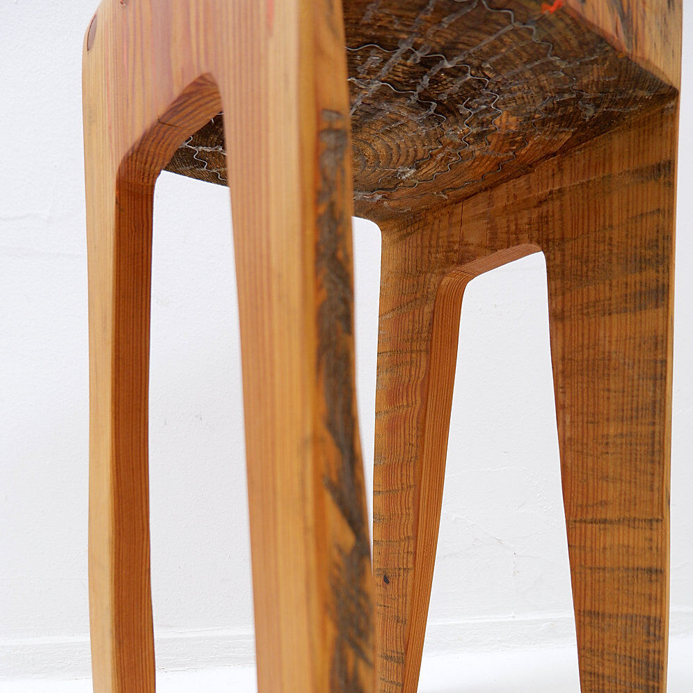 Sculptural high chair in brutalist style made of solid oak.