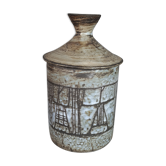 J. Pouchain (1925-2015) incised covered pot enamelled abstract decoration, signed. SB