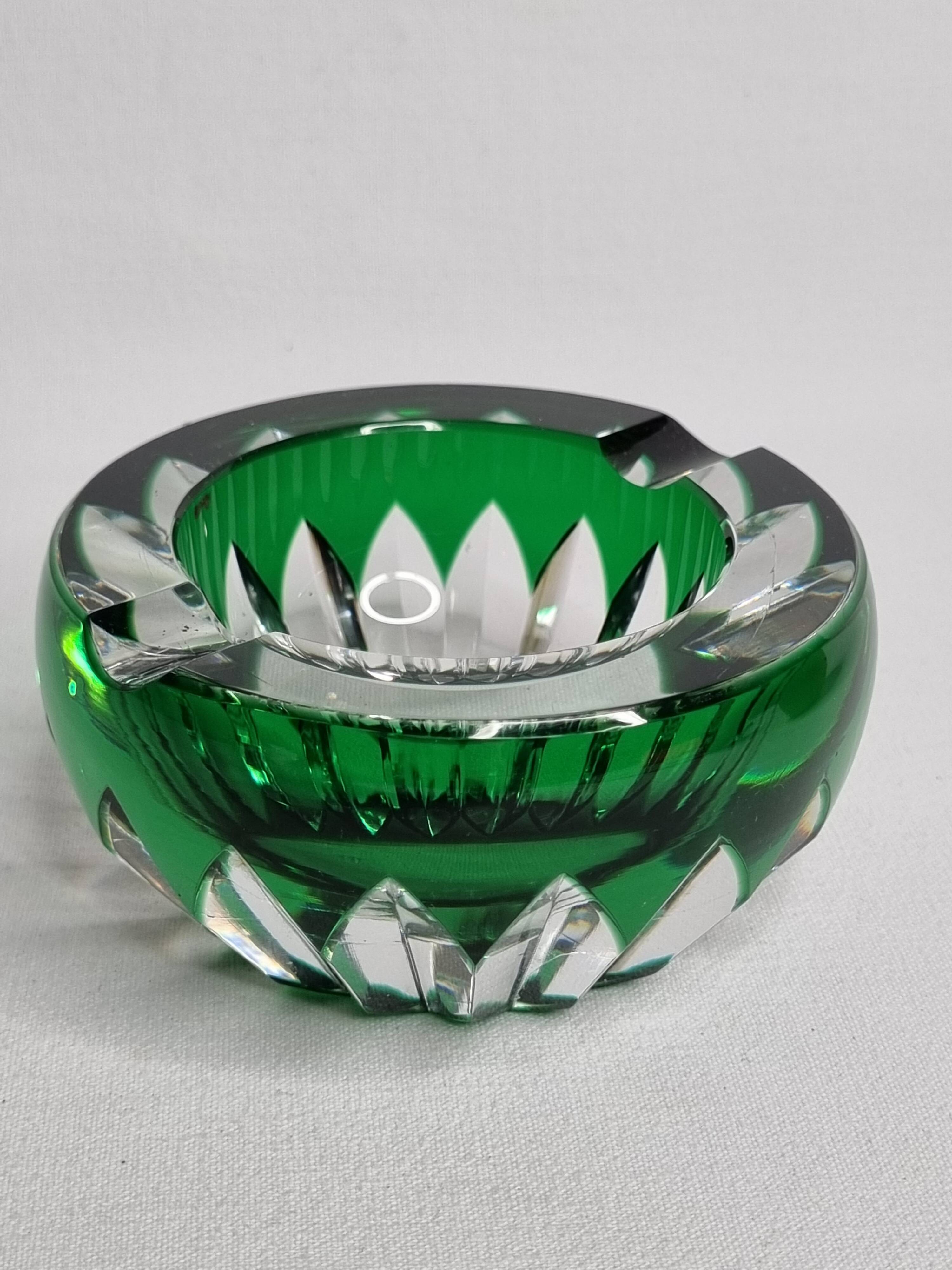 Baccarat green cut crystal ashtray, France, 20th century