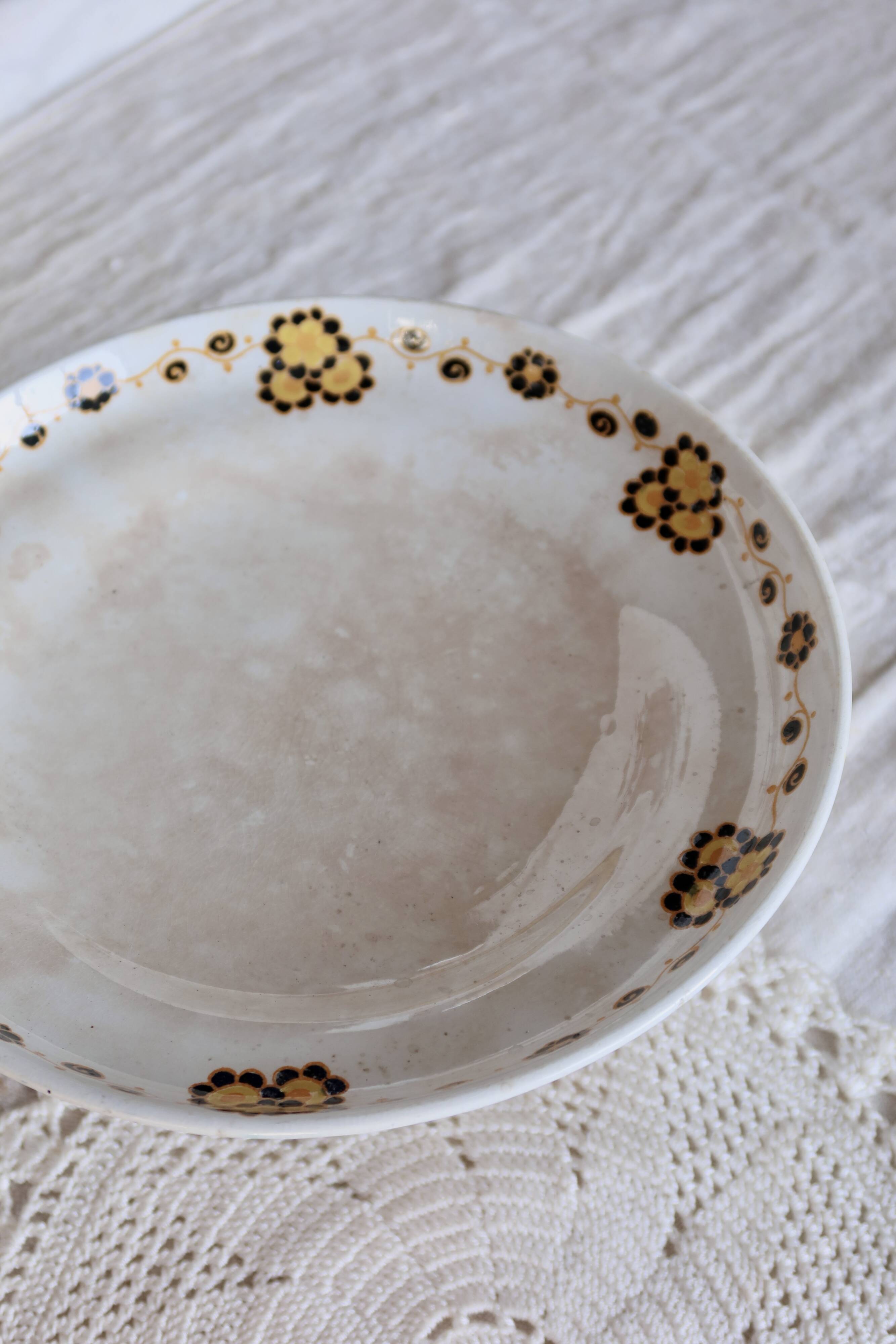 Vintage iron earth compote dish Boch La Louvière - Orange decor