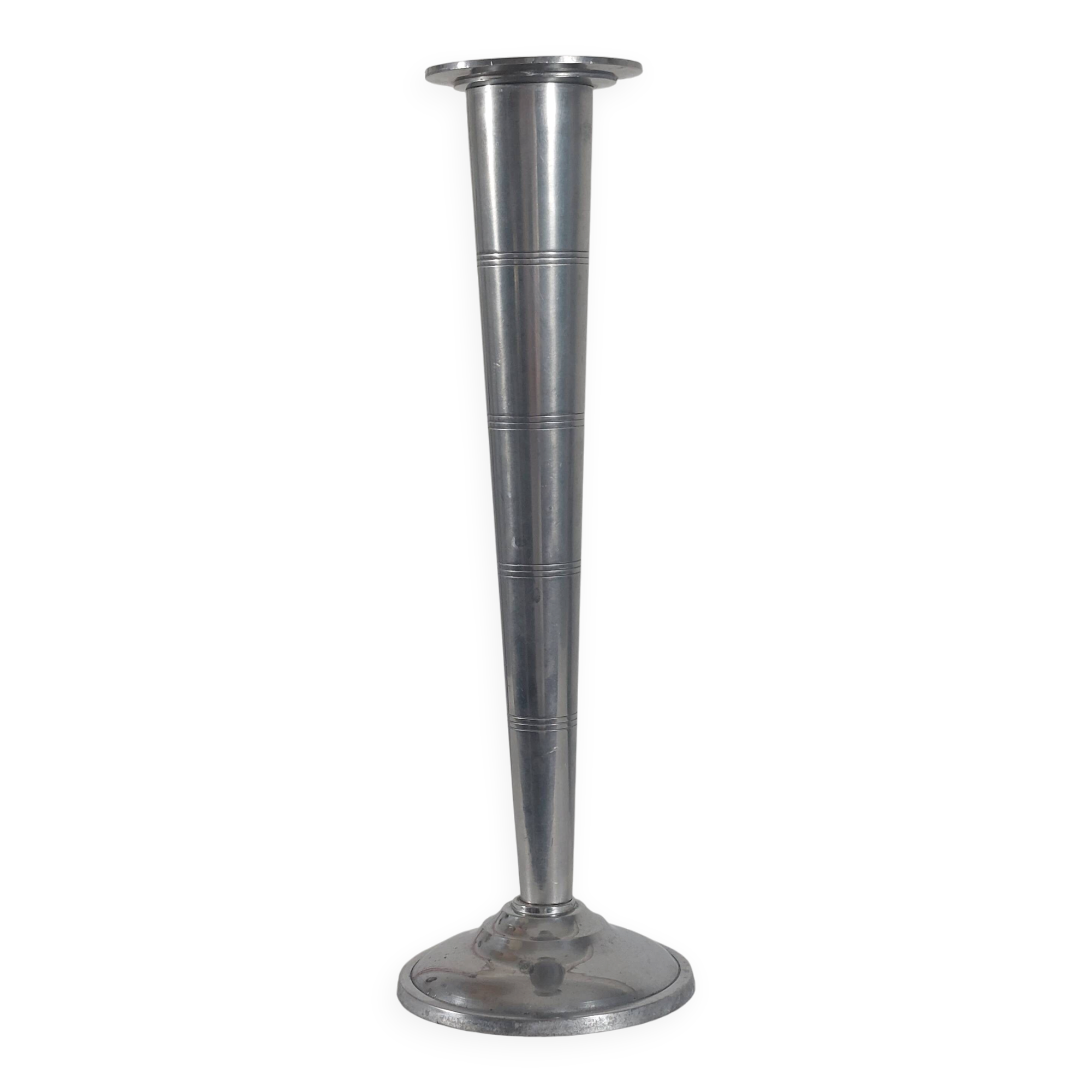 Vintage postmodern art deco revival chromed aluminum candlestick