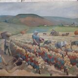 Early 19th Century "Autumn" English Hand Colored Etching of Harvest Scene,
