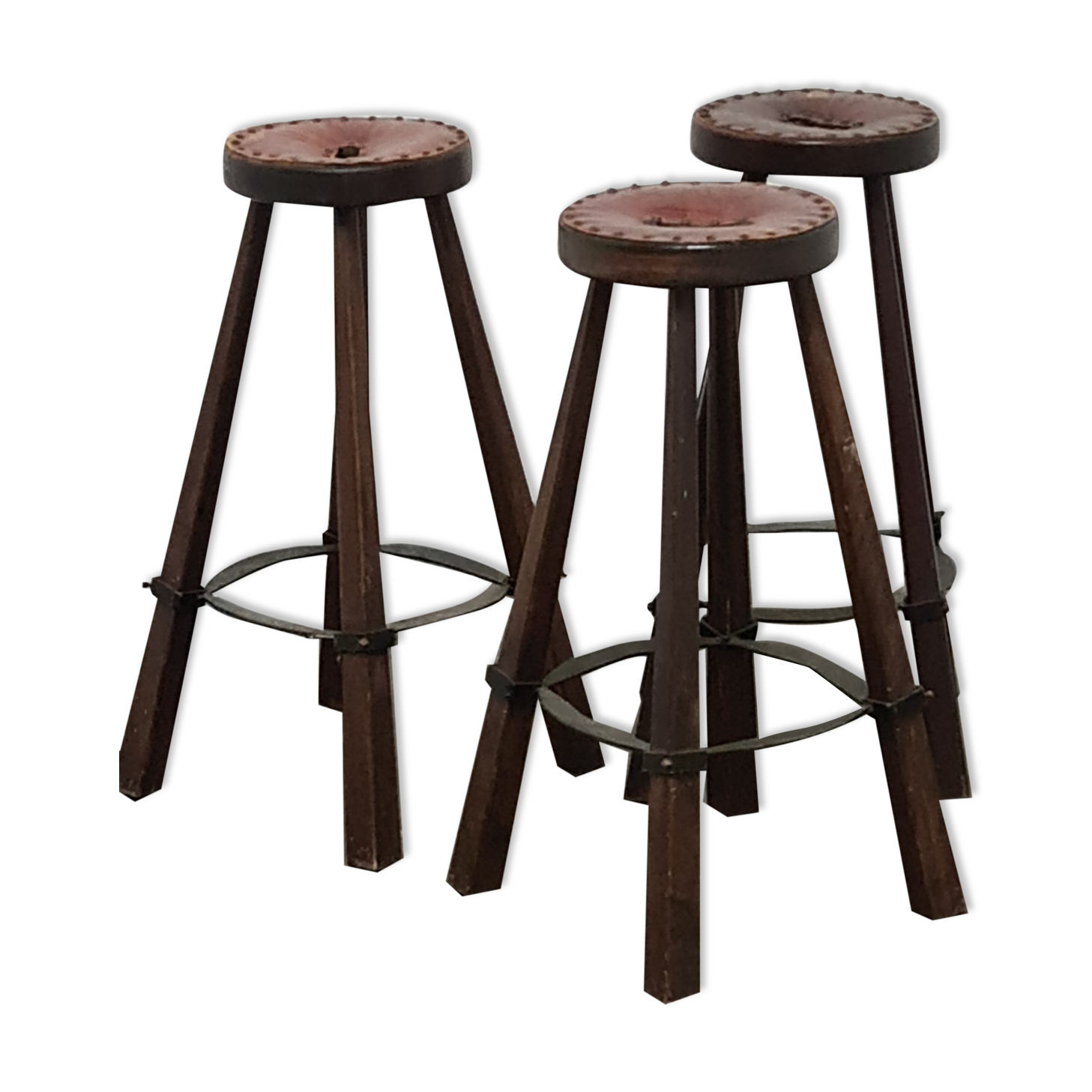 Vintage set of 3 Brutalist bar stools