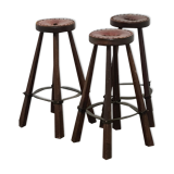 Vintage set of 3 Brutalist bar stools