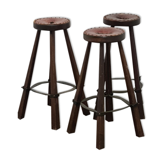 Vintage set of 3 Brutalist bar stools